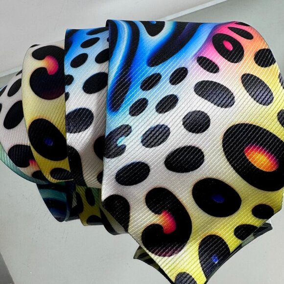 Tie Trippy Cheetah Leopard Rainbow Necktie Hippie Psychedelic Tie Dye Rave - Picture 8 of 8